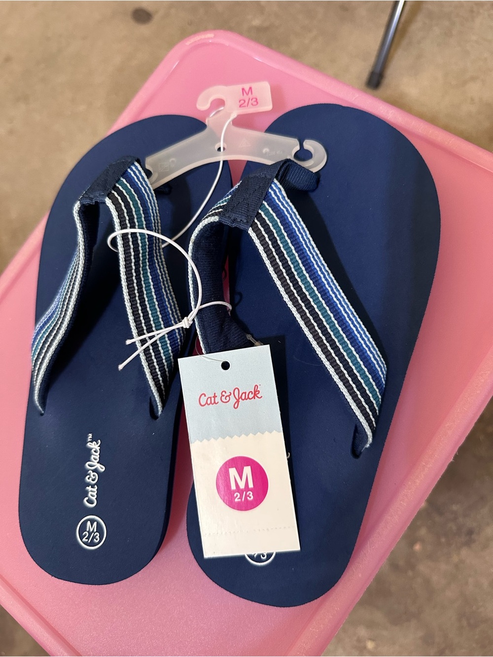 Bundle deal!! Cat & Jack Navy Blue Flip Flops with Blue & White Striped Straps